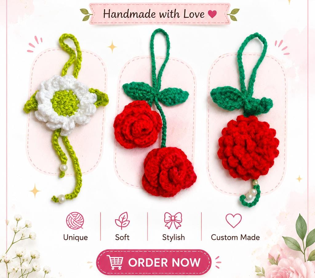 Customised Crochet Hair Clips (Set of 3) – Handmade Floral Hair Accessories