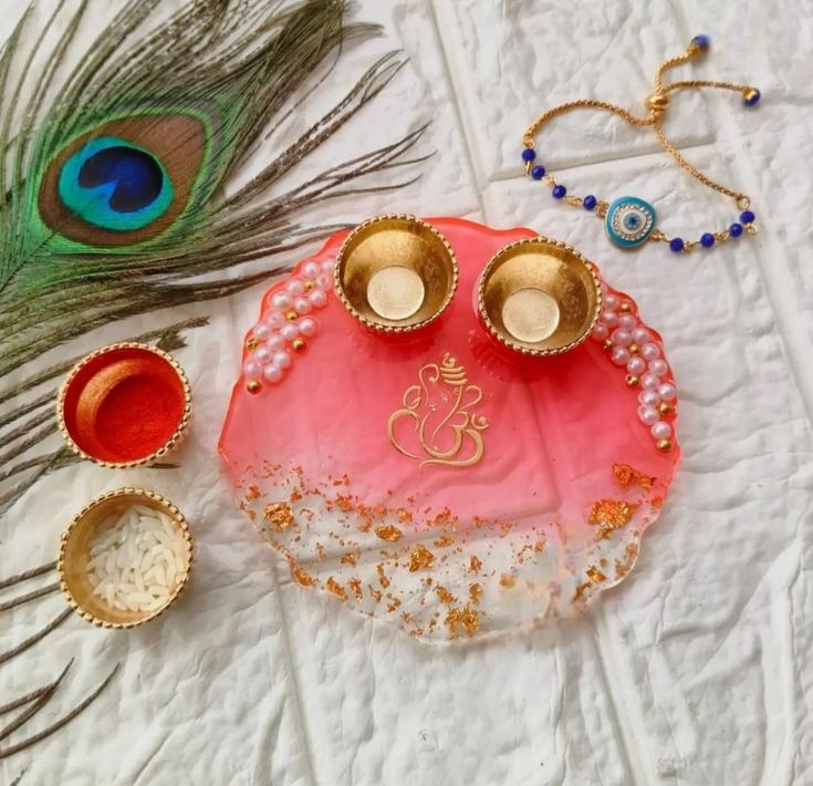 Decorative Raksha Bandhan Puja Thali with Roli & Chawal Set