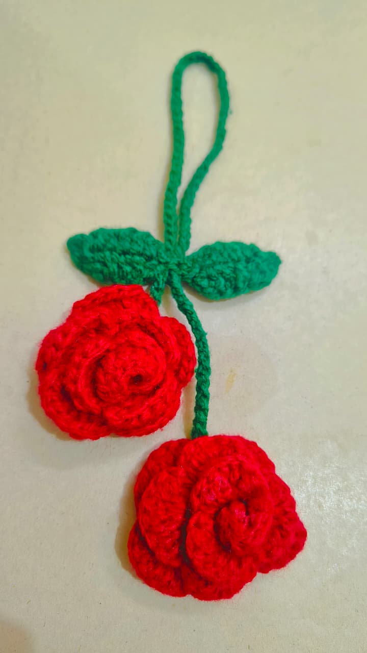 Red & Green Crochet Hair Clip | Handmade Floral Hair Accessory
